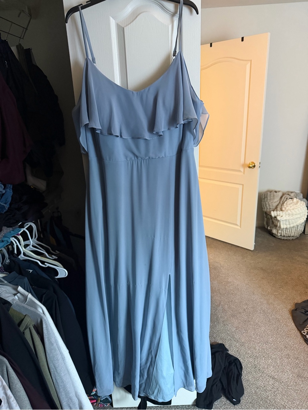 Birdy Grey Light Blue Ruffle Maxi Dress